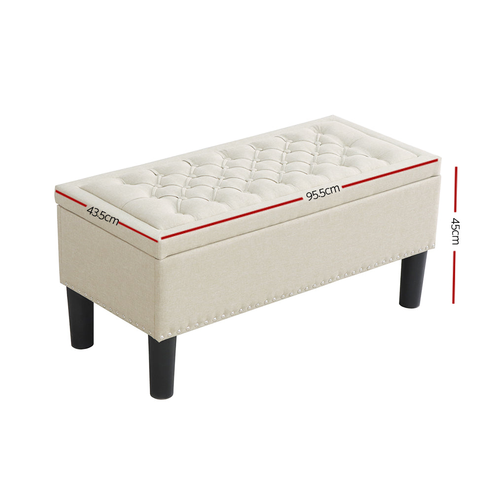 Artiss Storage Ottoman Blanket Box 96cm Linen Taupe - Furniture > Living Room > Ottomans & Footstools