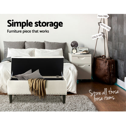 Artiss Storage Ottoman Blanket Box 96cm Linen Taupe - Furniture > Living Room > Ottomans & Footstools