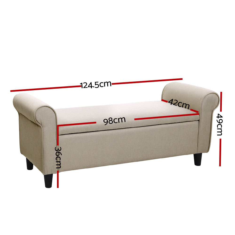 Artiss Storage Ottoman Blanket Box 125cm Arm Linen Taupe - Furniture > Living Room > Ottomans & Footstools
