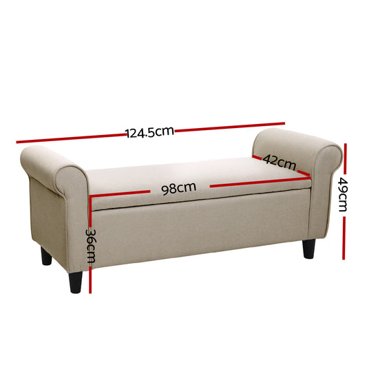 Artiss Storage Ottoman Blanket Box 125cm Arm Linen Taupe Furniture > Living Room > Ottomans & Footstools