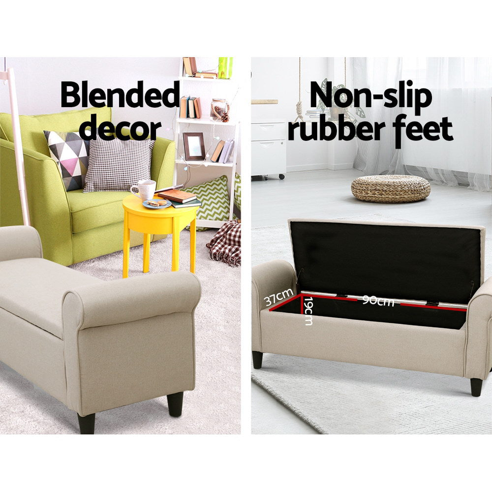 Artiss Storage Ottoman Blanket Box 125cm Arm Linen Taupe - Furniture > Living Room > Ottomans & Footstools