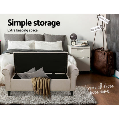 Artiss Storage Ottoman Blanket Box 125cm Arm Linen Taupe - Furniture > Living Room > Ottomans & Footstools