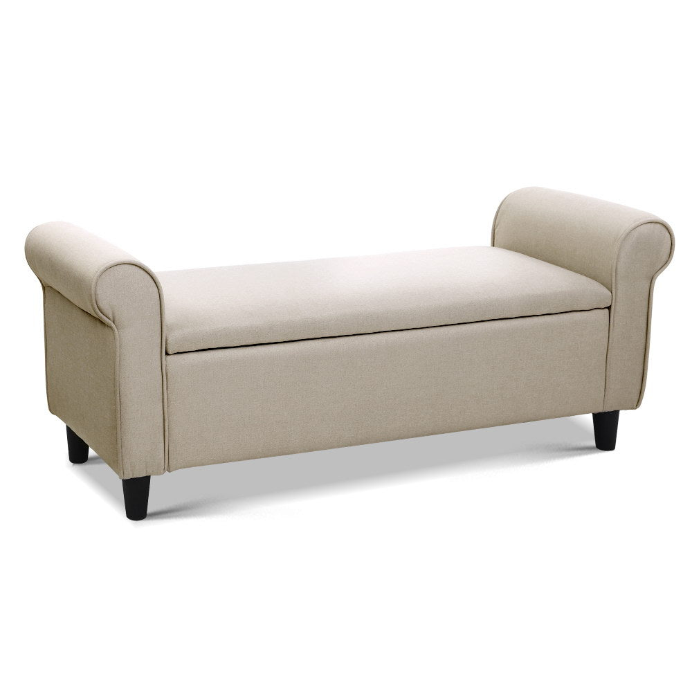 Artiss Storage Ottoman Blanket Box 125cm Arm Linen Taupe - Furniture > Living Room > Ottomans & Footstools