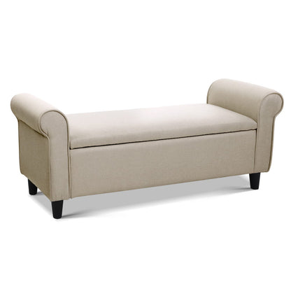 Artiss Storage Ottoman Blanket Box 125cm Arm Linen Taupe - Furniture > Living Room > Ottomans & Footstools