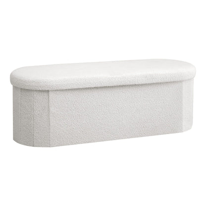 Storage Ottoman Foot Stool Rest Boucle Fabric Foldable White