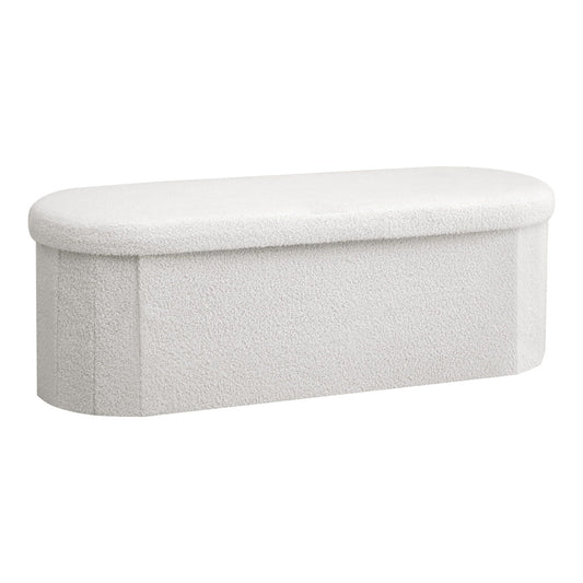 Storage Ottoman Foot Stool Rest Boucle Fabric Foldable White