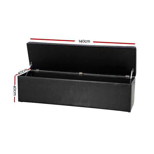 Artiss Storage Ottoman Blanket Box 140cm Leather Black Furniture > Living Room > Ottomans & Footstools