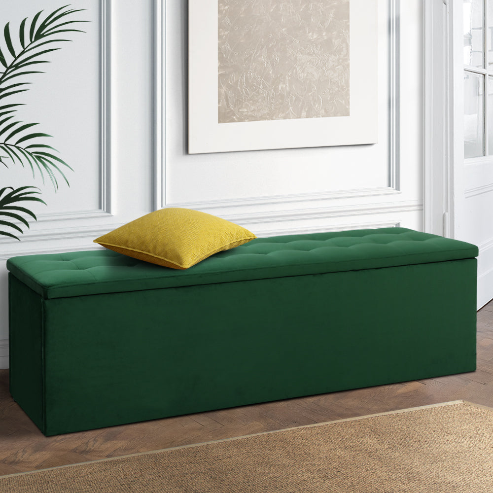 Artiss Storage Ottoman Blanket Box 140cm Velvet Green Furniture > Living Room > Ottomans & Footstools