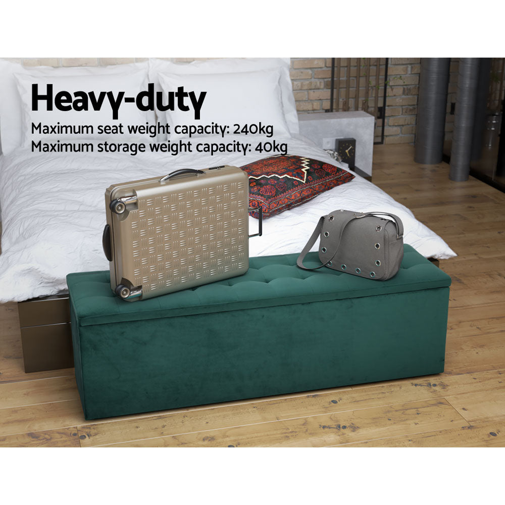Artiss Storage Ottoman Blanket Box 140cm Velvet Green Furniture > Living Room > Ottomans & Footstools