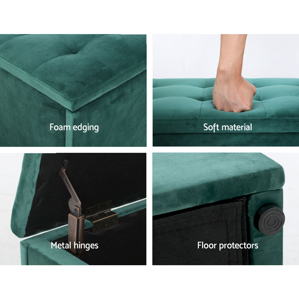 Artiss Storage Ottoman Blanket Box 140cm Velvet Green Furniture > Living Room > Ottomans & Footstools