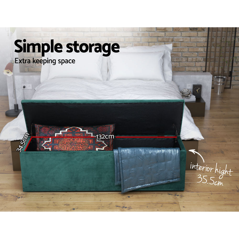 Artiss Storage Ottoman Blanket Box 140cm Velvet Green Furniture > Living Room > Ottomans & Footstools