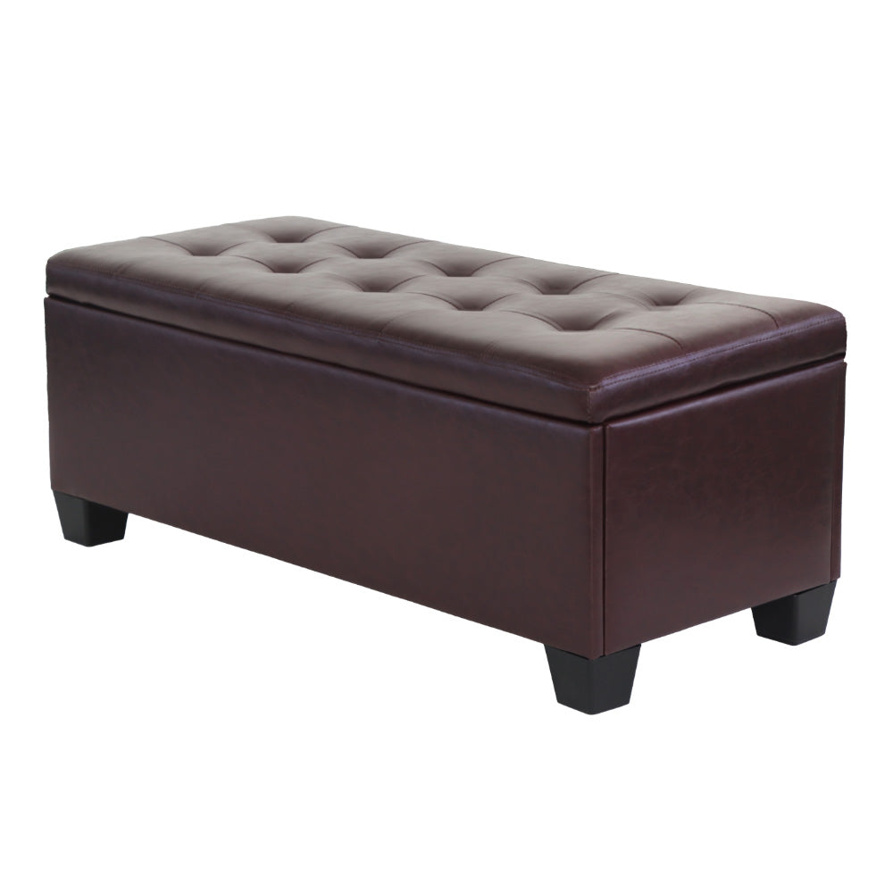 Artiss Storage Ottoman Blanket Box 97cm Leather Brown Furniture > Living Room > Ottomans & Footstools
