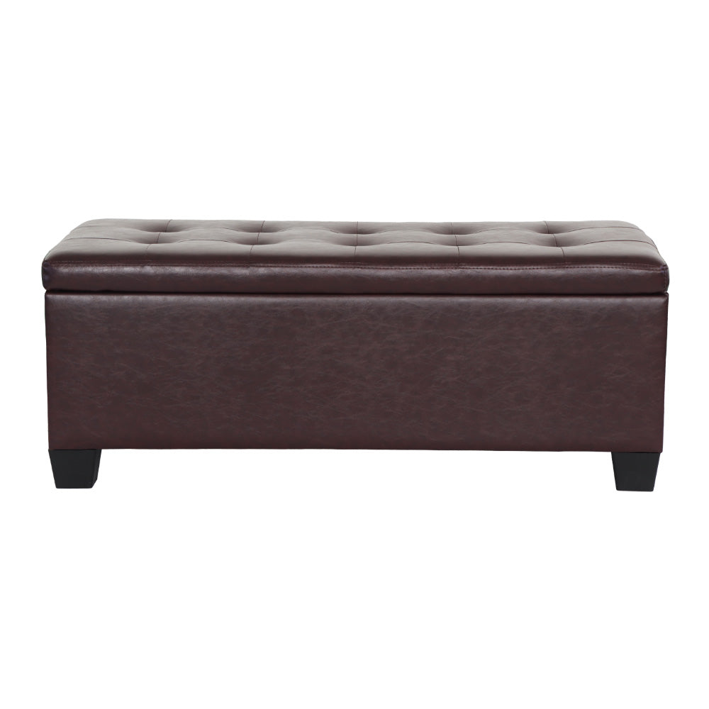 Artiss Storage Ottoman Blanket Box 97cm Leather Brown Furniture > Living Room > Ottomans & Footstools