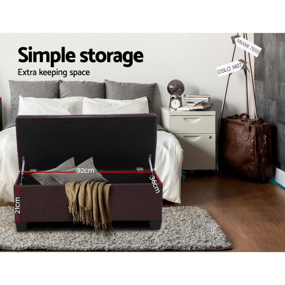 Artiss Storage Ottoman Blanket Box 97cm Leather Brown Furniture > Living Room > Ottomans & Footstools