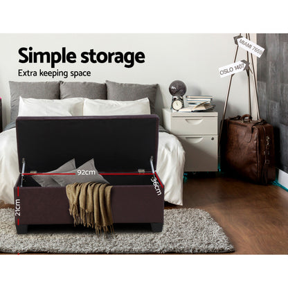 Artiss Storage Ottoman Blanket Box 97cm Leather Brown Furniture > Living Room > Ottomans & Footstools
