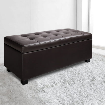 Artiss Storage Ottoman Blanket Box 97cm Leather Brown Furniture > Living Room > Ottomans & Footstools