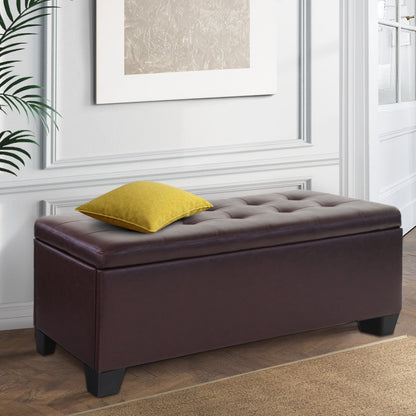 Artiss Storage Ottoman Blanket Box 97cm Leather Brown Furniture > Living Room > Ottomans & Footstools