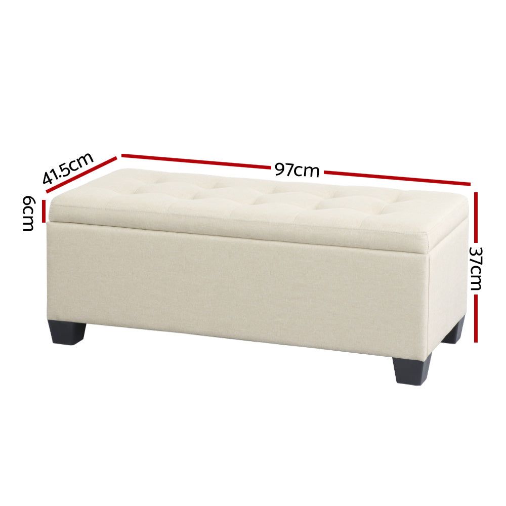 Storage Ottoman Blanket Box 97cm Linen Beige
