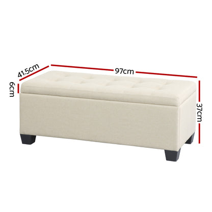 Storage Ottoman Blanket Box 97cm Linen Beige
