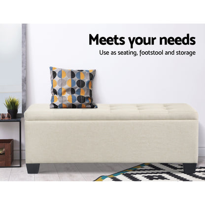 Storage Ottoman Blanket Box 97cm Linen Beige