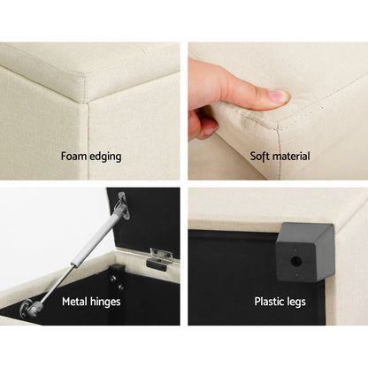 Storage Ottoman Blanket Box 97cm Linen Beige