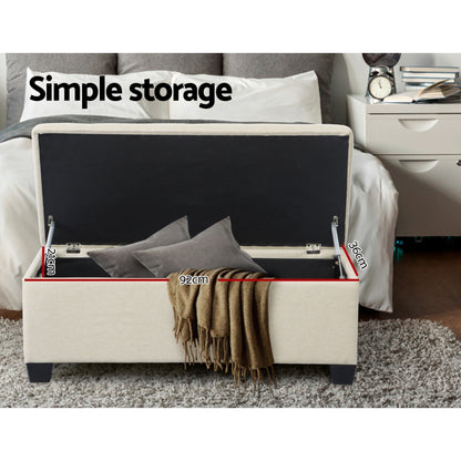 Storage Ottoman Blanket Box 97cm Linen Beige