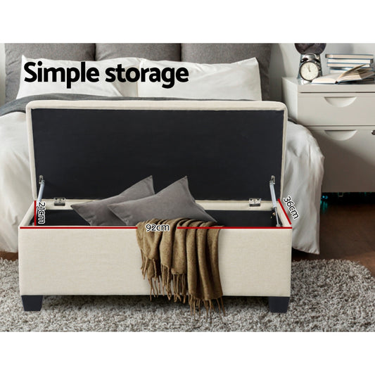 Storage Ottoman Blanket Box 97cm Linen Beige