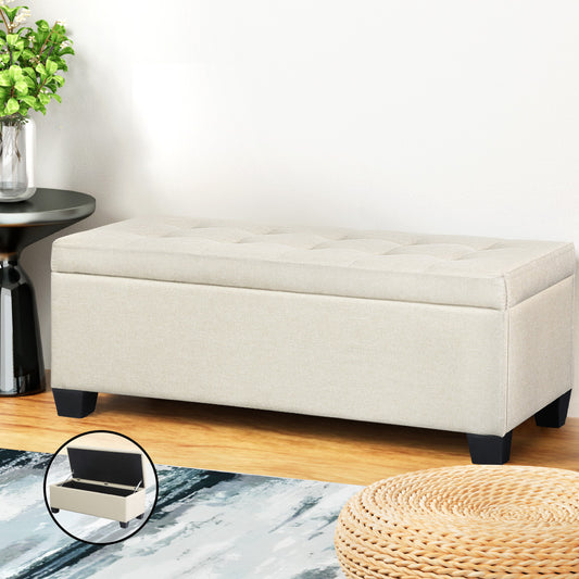 Storage Ottoman Blanket Box 97cm Linen Beige