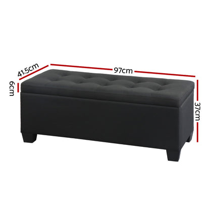 Artiss Storage Ottoman Blanket Box 97cm Linen Black - Furniture > Living Room > Ottomans & Footstools