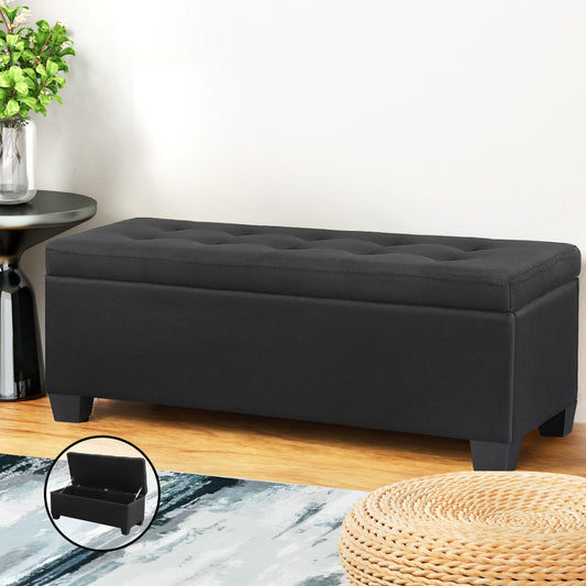 Storage Ottoman Blanket Box 97cm Linen Black - Furniture > Living Room > Ottomans & Footstools
