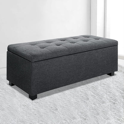 Storage Ottoman Blanket Box 97cm Linen Charcoal