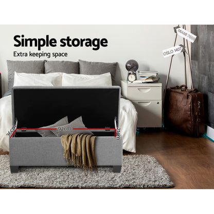Artiss Storage Ottoman Blanket Box 97cm Linen Light Grey - Furniture > Living Room > Ottomans & Footstools