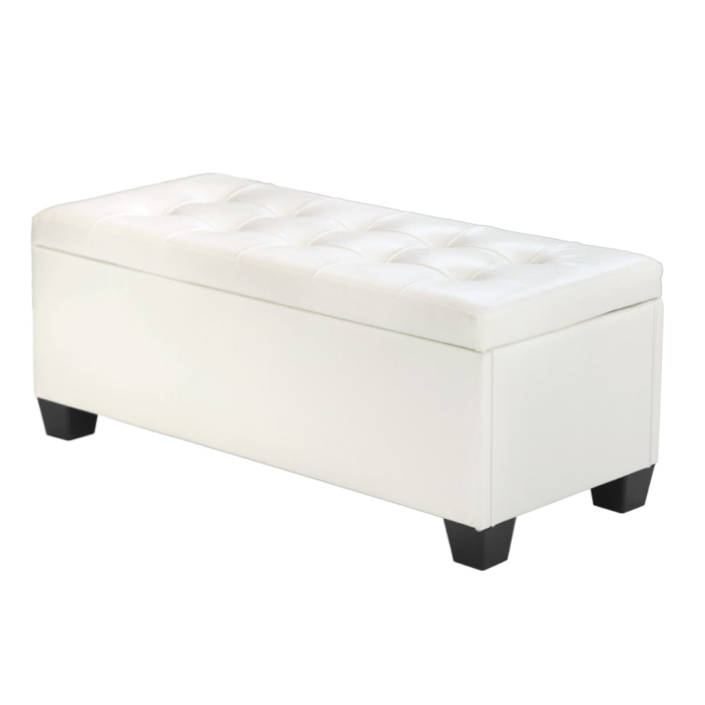 Artiss Storage Ottoman Blanket Box 97cm Leather White - Furniture > Living Room > Ottomans & Footstools