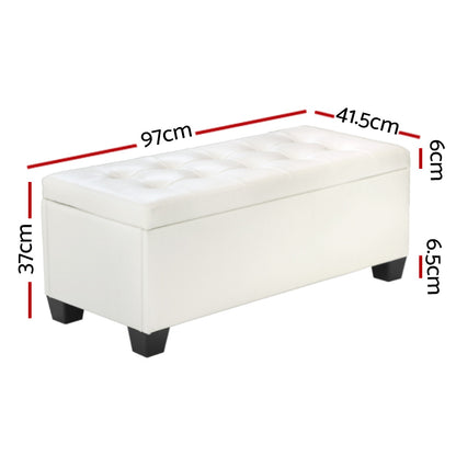 Artiss Storage Ottoman Blanket Box 97cm Leather White - Furniture > Living Room > Ottomans & Footstools
