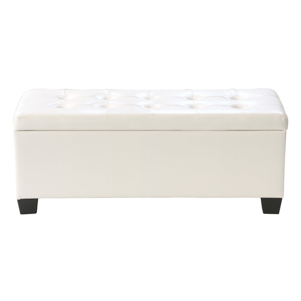 Artiss Storage Ottoman Blanket Box 97cm Leather White - Furniture > Living Room > Ottomans & Footstools