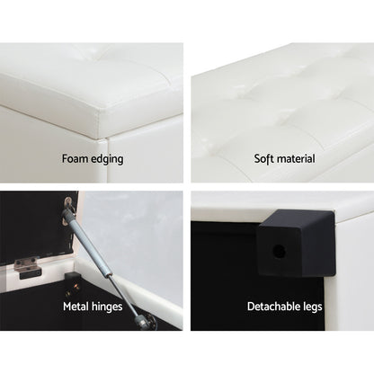 Artiss Storage Ottoman Blanket Box 97cm Leather White - Furniture > Living Room > Ottomans & Footstools