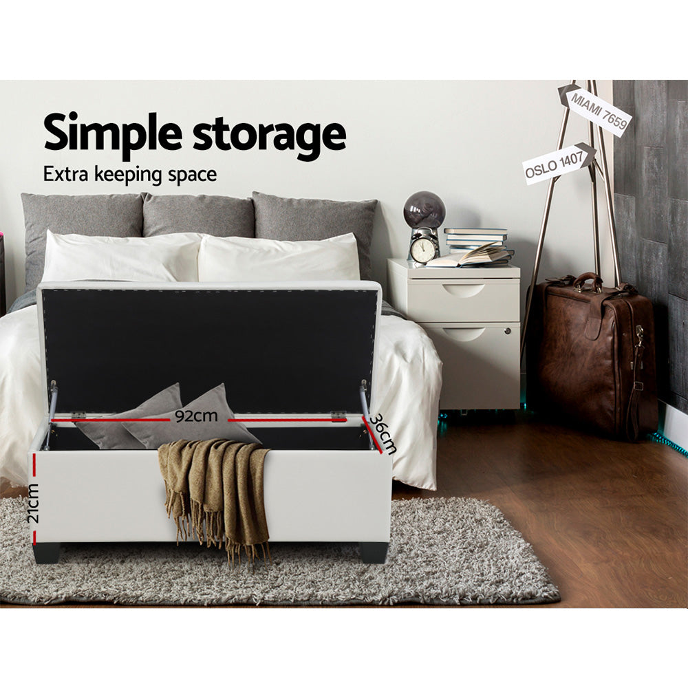 Artiss Storage Ottoman Blanket Box 97cm Leather White - Furniture > Living Room > Ottomans & Footstools