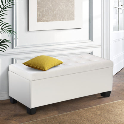 Artiss Storage Ottoman Blanket Box 97cm Leather White - Furniture > Living Room > Ottomans & Footstools