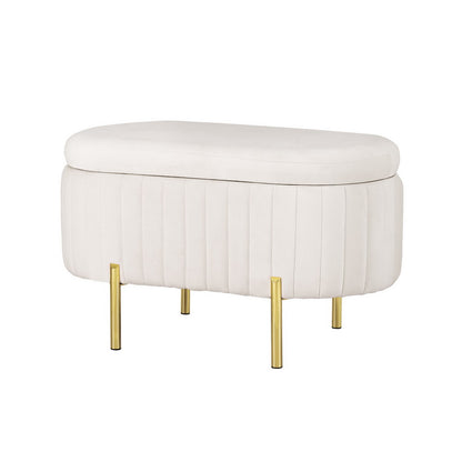 Artiss Storage Ottoman Blanket Box 87cm Velvet Oval White - Furniture > Living Room > Ottomans & Footstools