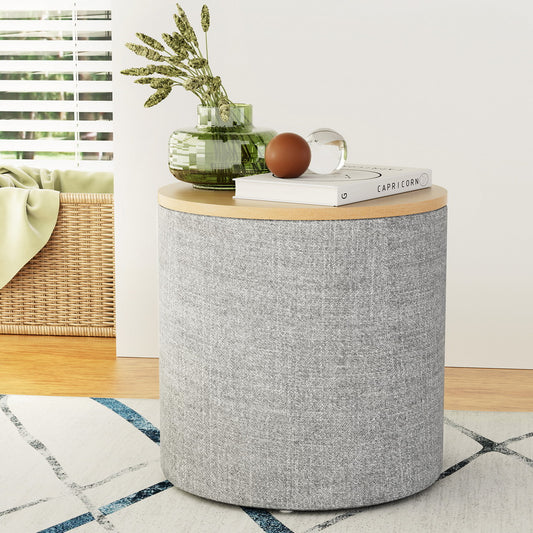 Artiss Storage Ottoman Blanket Box 40cm Linen Round Grey Furniture > Living Room > Ottomans & Footstools