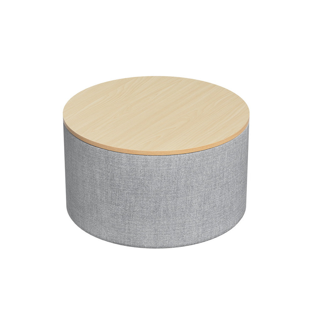 Artiss Storage Ottoman Blanket Box 60cm Linen Round Grey Furniture > Living Room > Ottomans & Footstools