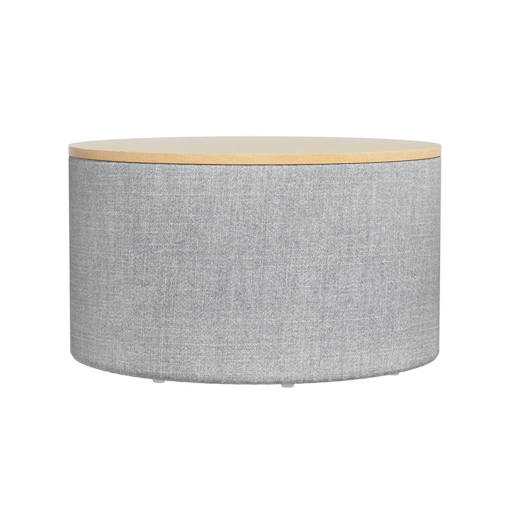 Artiss Storage Ottoman Blanket Box 60cm Linen Round Grey Furniture > Living Room > Ottomans & Footstools