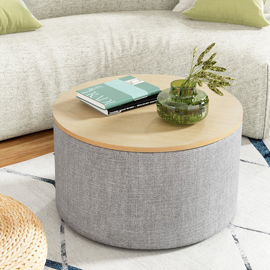 Artiss Storage Ottoman Blanket Box 60cm Linen Round Grey Furniture > Living Room > Ottomans & Footstools