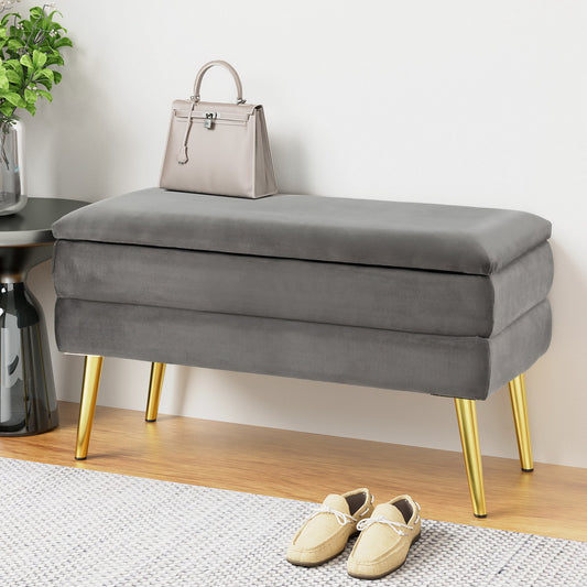 Artiss Ottoman Storage Foot Stool Velvet Grey - Furniture > Living Room > Ottomans & Footstools