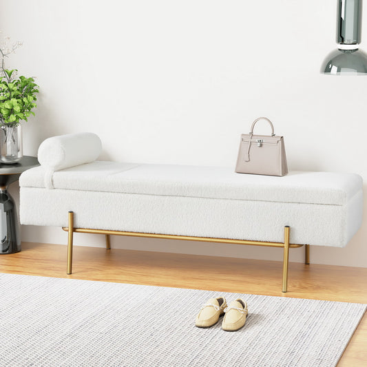 Artiss Storage Ottoman Bed 140cm Pillow Boucle Fabric Furniture > Living Room > Ottomans & Footstools