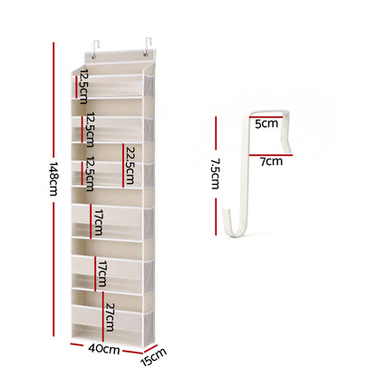 Over Door Storage Hanger Pantry 6-Tier 12 Pockets Fabric Organiser Beige