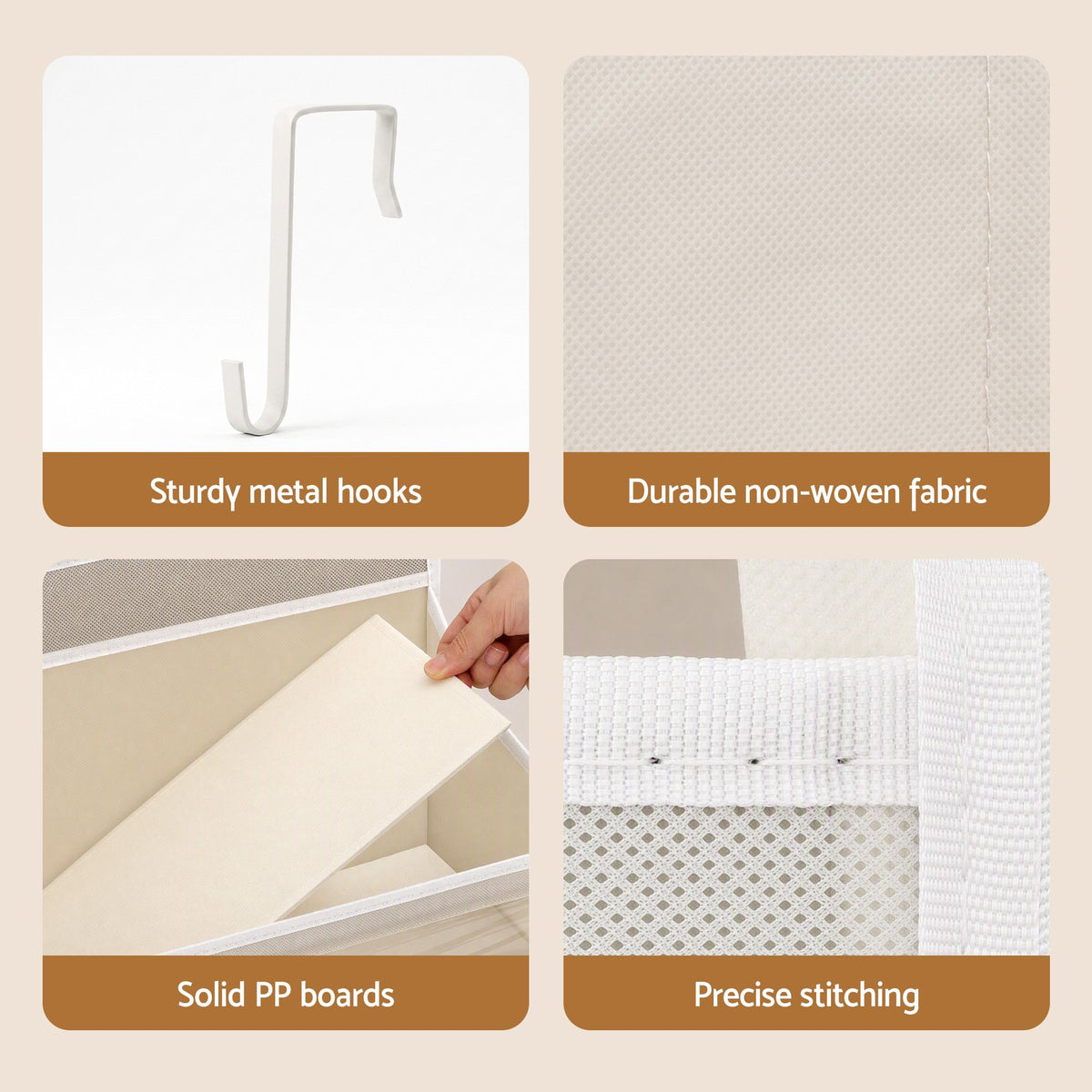 Over Door Storage Hanger Pantry 6-Tier 12 Pockets Fabric Organiser Beige
