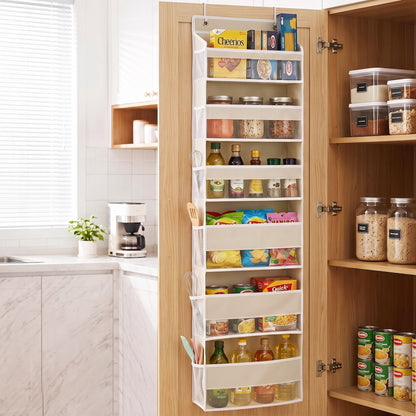 Over Door Storage Hanger Pantry 6-Tier 12 Pockets Fabric Organiser Beige