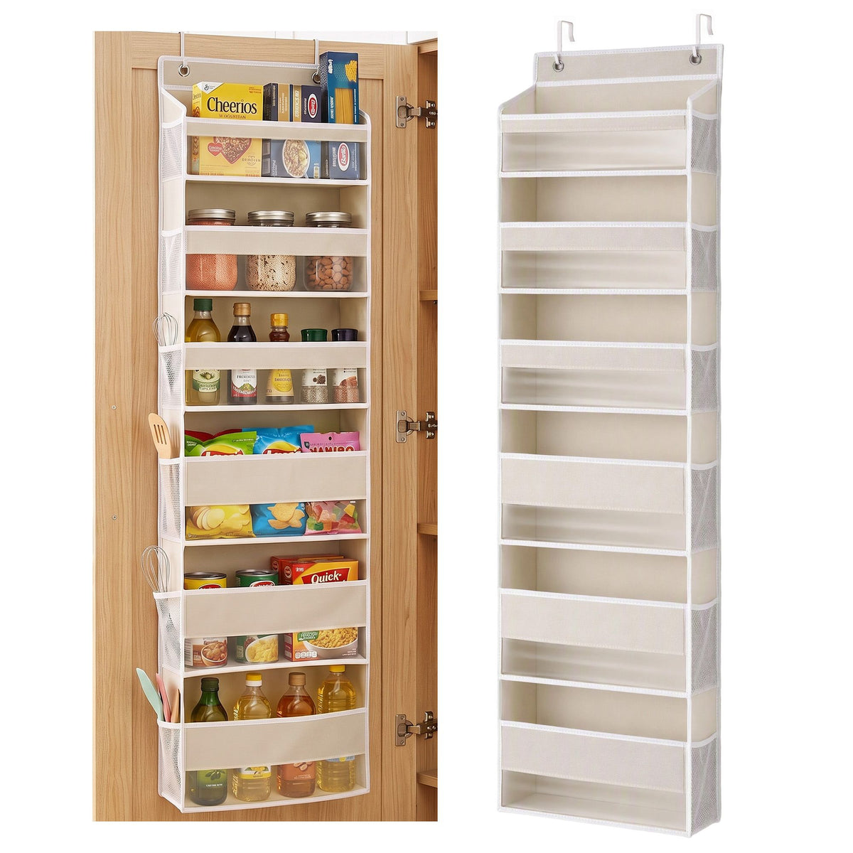 2X Over Door Storage Hangers Pantry 6-Tier Organiser Pockets Fabric Beige