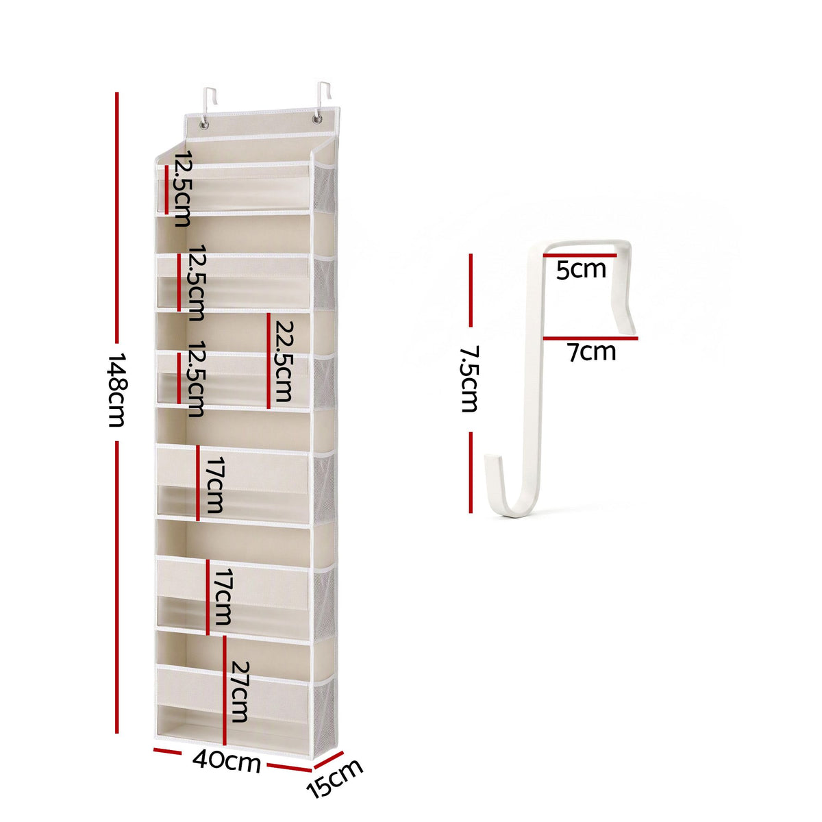 2X Over Door Storage Hangers Pantry 6-Tier Organiser Pockets Fabric Beige